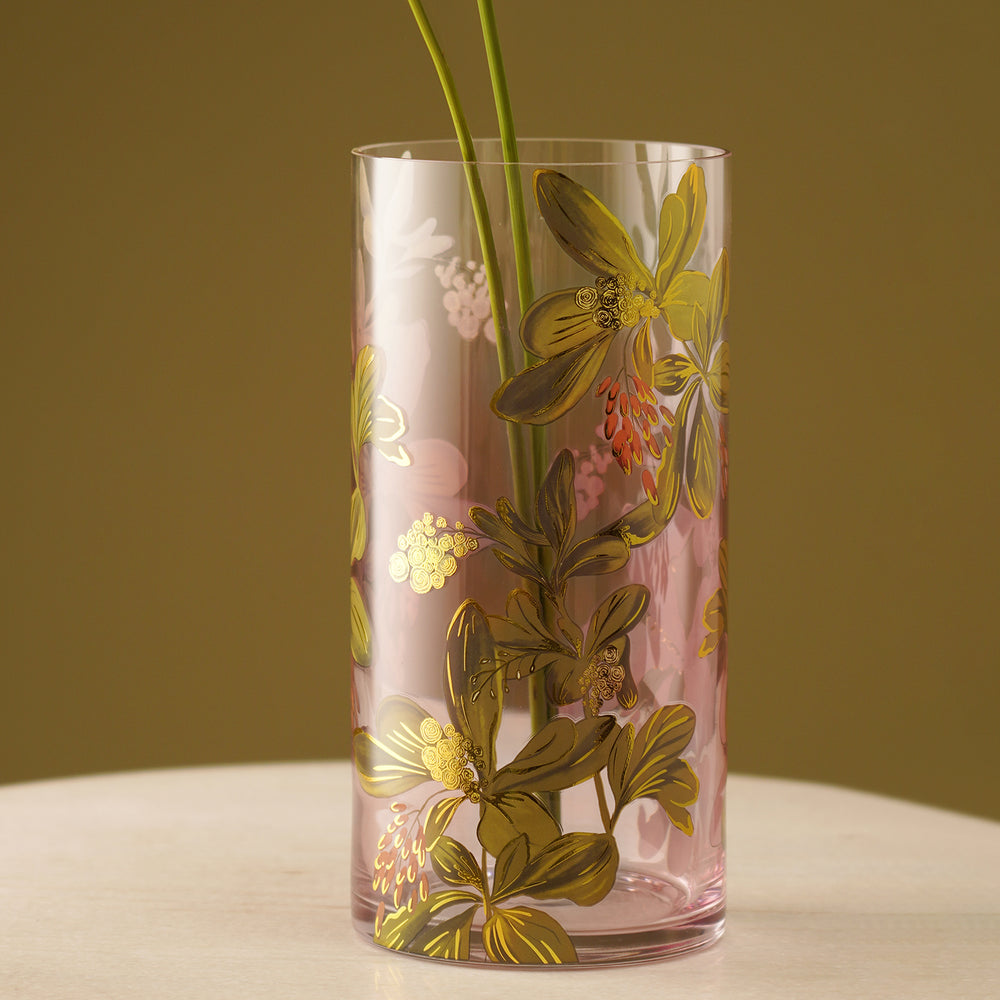 Old Rose Printed Glass Vase