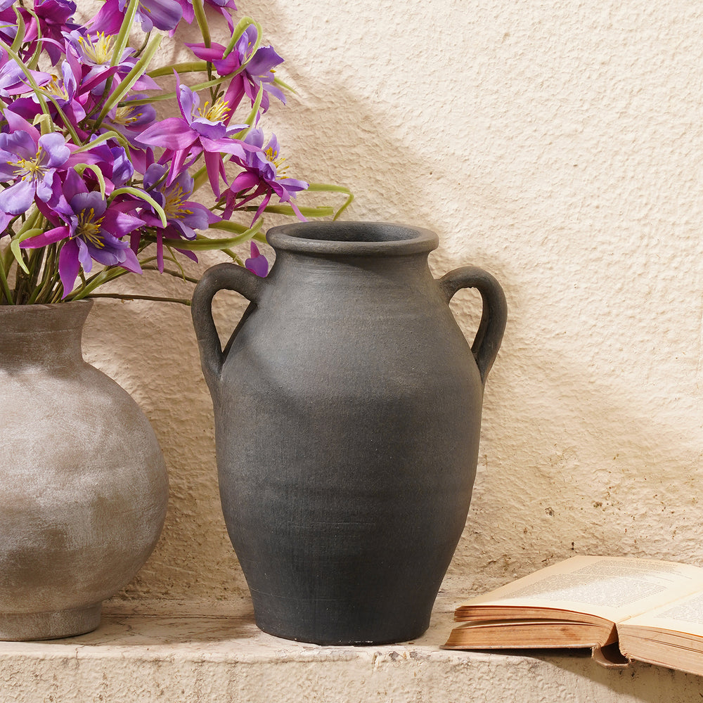 Charcoal Grey Terracotta Earthen Vase