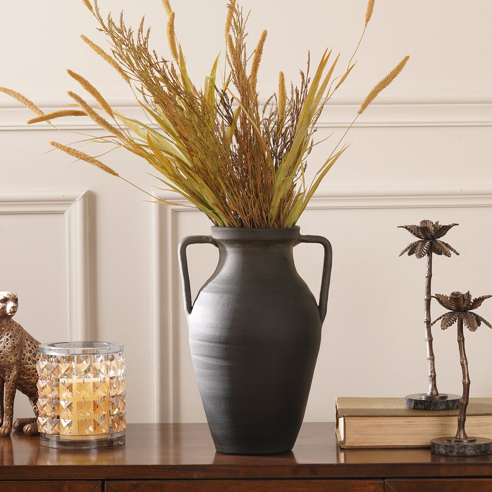 Charcoal Textured Terracotta Vase With Handles