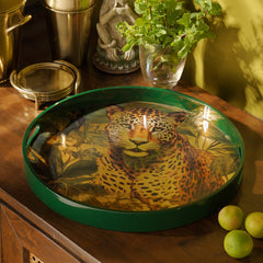 Green Leopard Print Round Tray