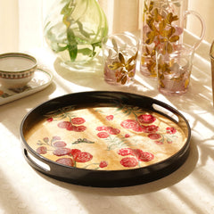 Gold Floral MDF Round Serving Tray