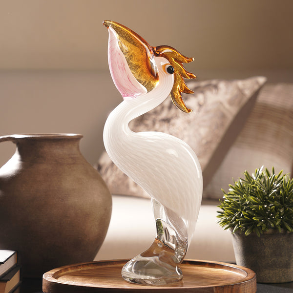Pink Amber Glass Pelican Bird Figurine