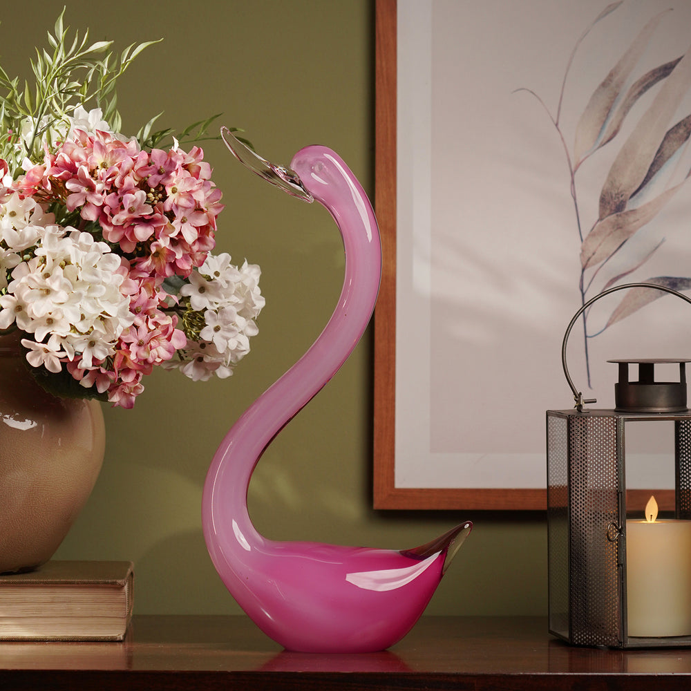 Pink Glass Swan Bird Figurine