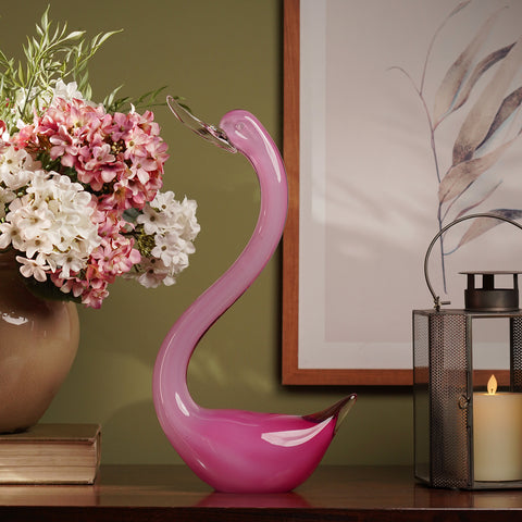 Pink Glass Swan Bird Figurine