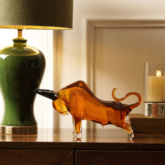 Amber Handblown Glass Bull
