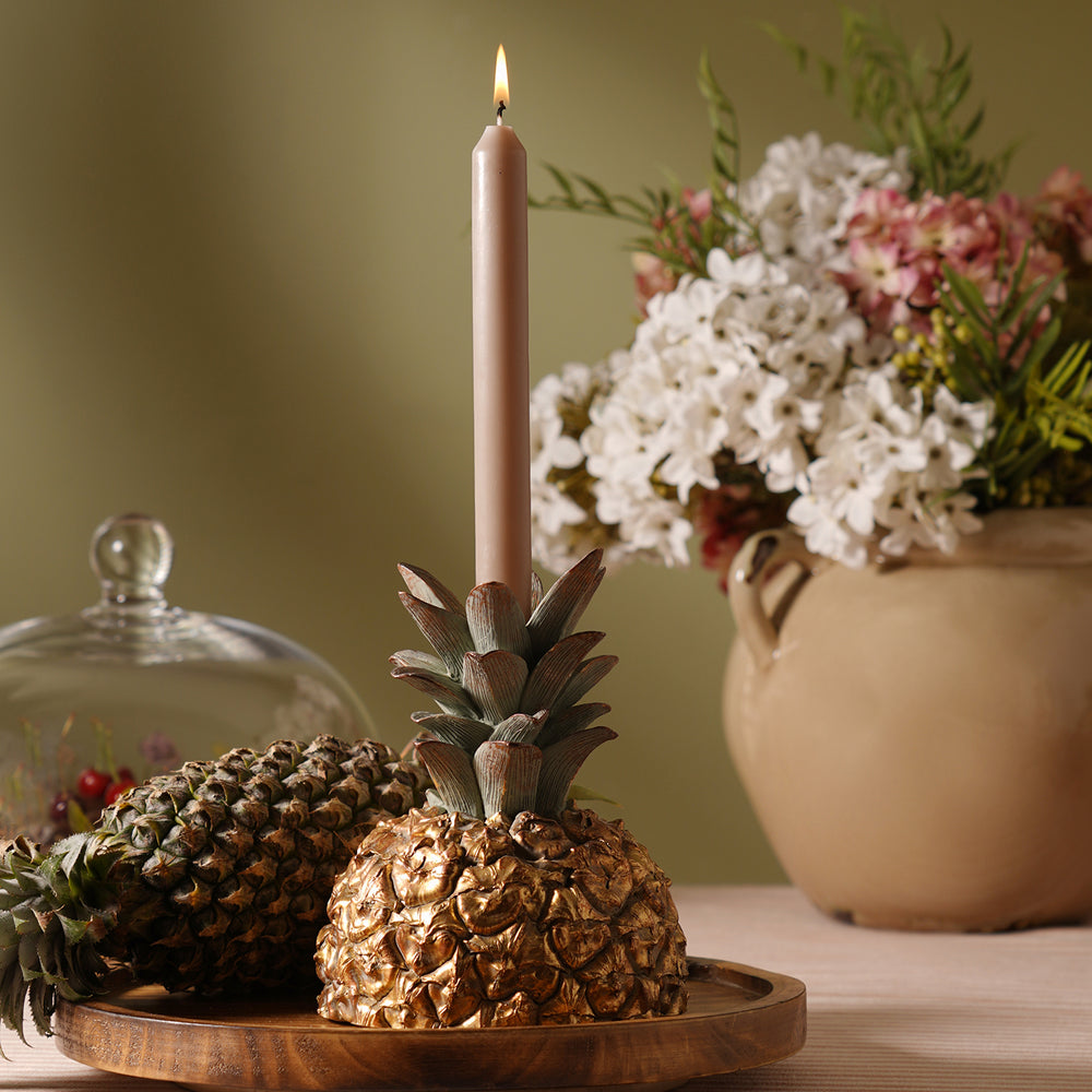 Green Gold Half Pineapple Polyresin Candle Holder
