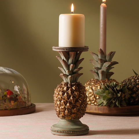 Green Gold Pineapple Polyresin Candle Holder