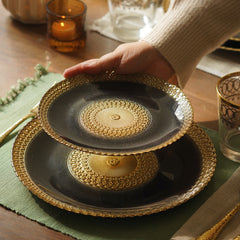 Set of 2 Charcoal Embellished Glass Dessert Plates