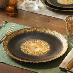 Set of 2 Charcoal Embellished Glass Dinner Plates