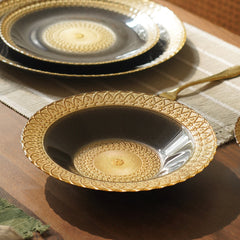 Set of 2 Charcoal Embellished Glass Serving Bowls