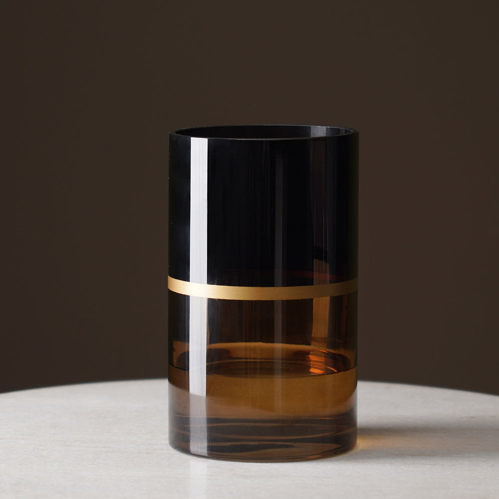 Brown & Black Two Tone Cylindrical Glass Vase