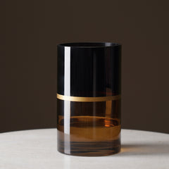 Brown & Black Two Tone Cylindrical Glass Vase