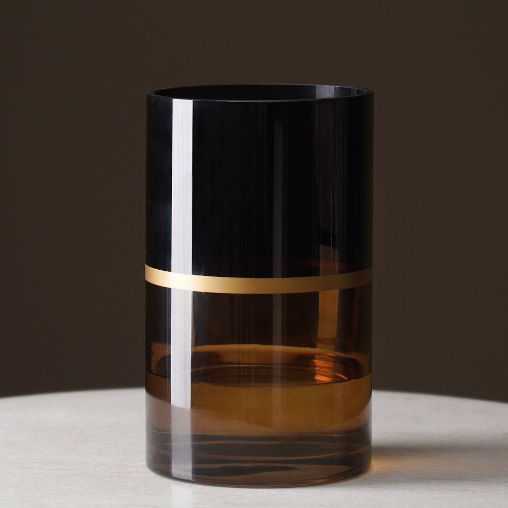 Brown Two Tone Cylindrical Glass Vase