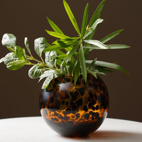 Brown Tortoiseshell Pattern Round Glass Vase