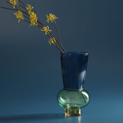 Blue & Amber Ombre Glass Vase