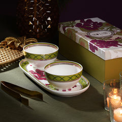 Set of 3 Red & Green Rosabay Print Platter & Bowls