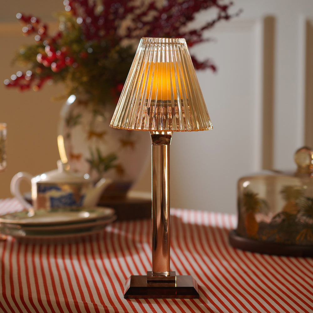 Amber Ribbed Glass Lamp Shaped Candle Holder