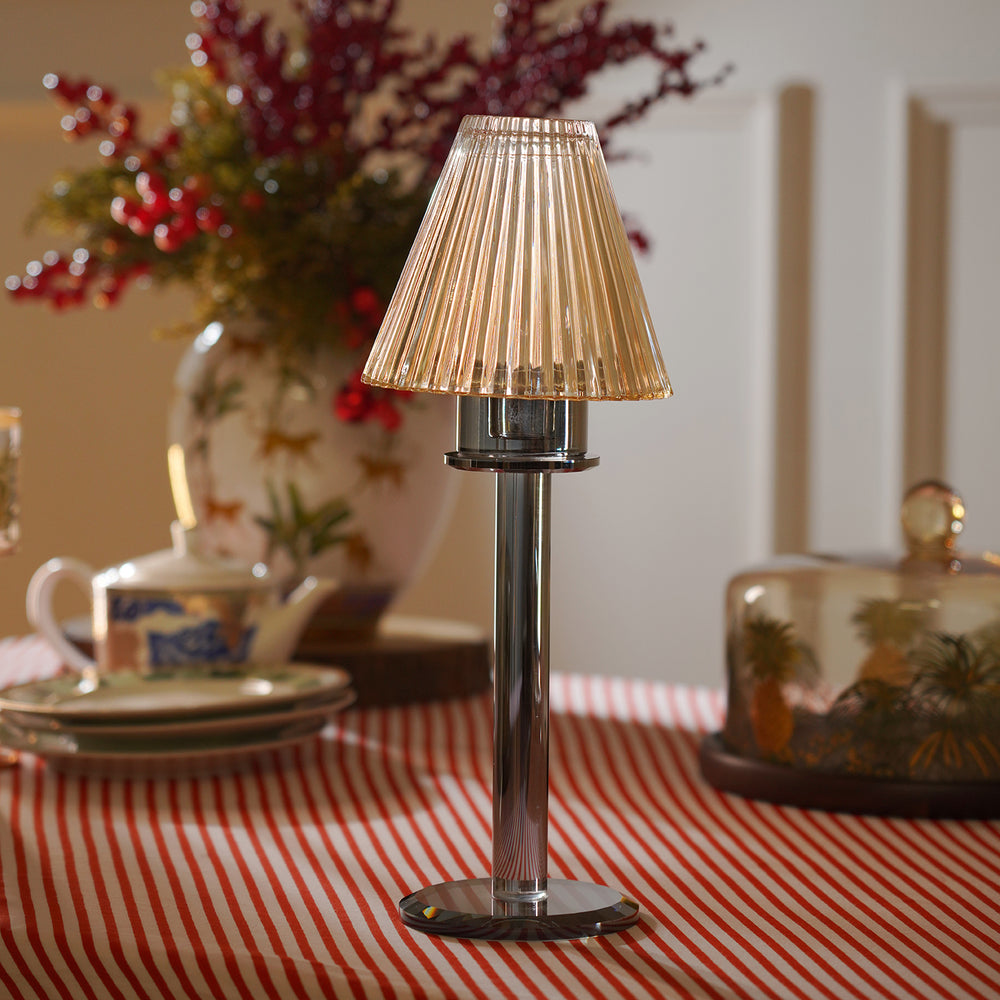 Amber Grey Glass Lamp Shaped Candle Holder