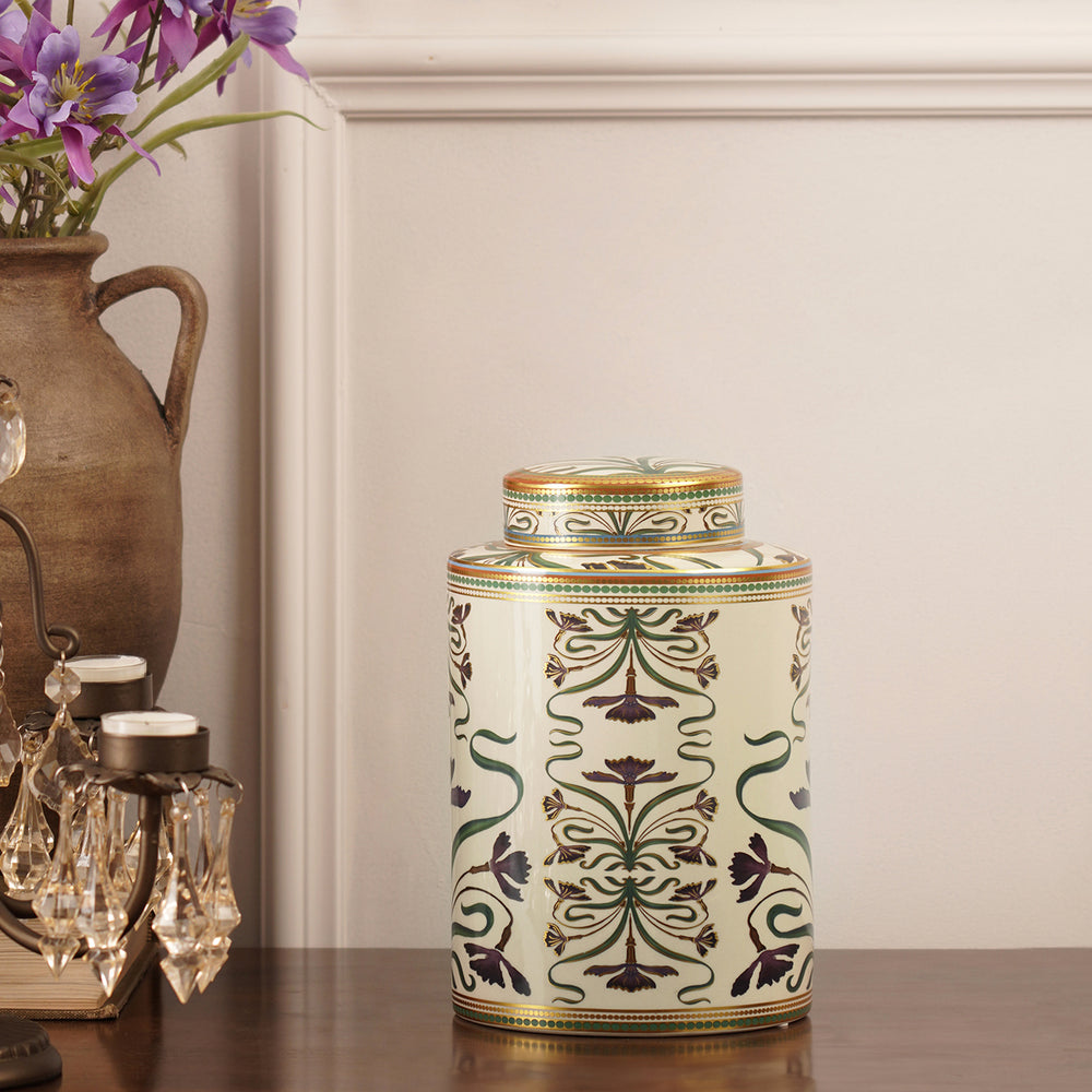 Ivory Printed Ceramic Canister