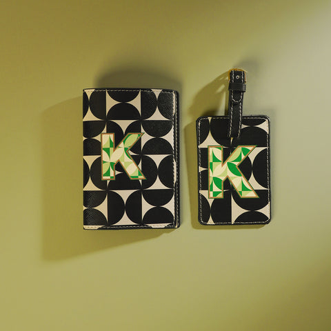 Set of 2 Black & Green K Passport Holder & Luggage Tag