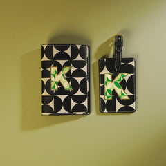 Set of 2 Black & Green K Passport Holder & Luggage Tag
