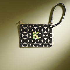 Black & Green K Flat Travel Pouch