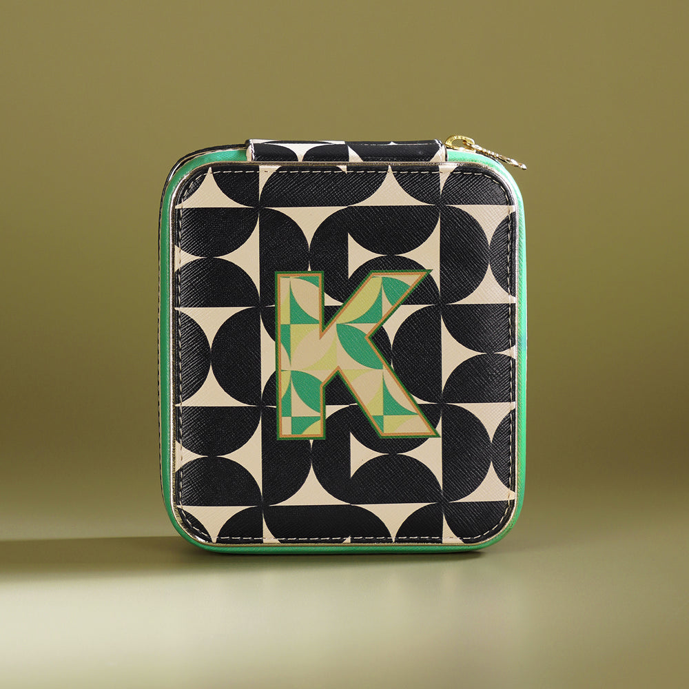 Black & Green K Faux Leather Jewellery Box