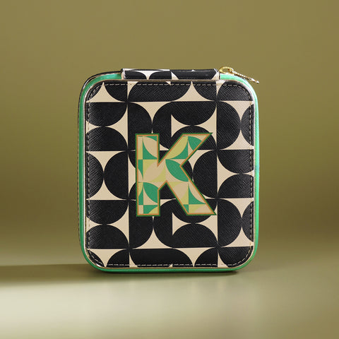 Black & Green K Faux Leather Jewellery Box