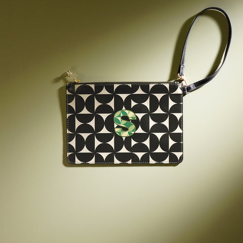 Black & Green S Flat Travel Pouch