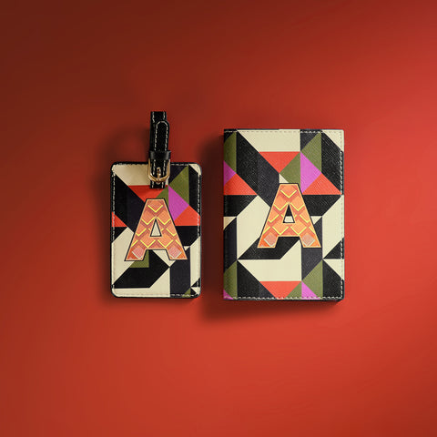 Set of 2 Orange & Pink A Passport Holder & Luggage Tag