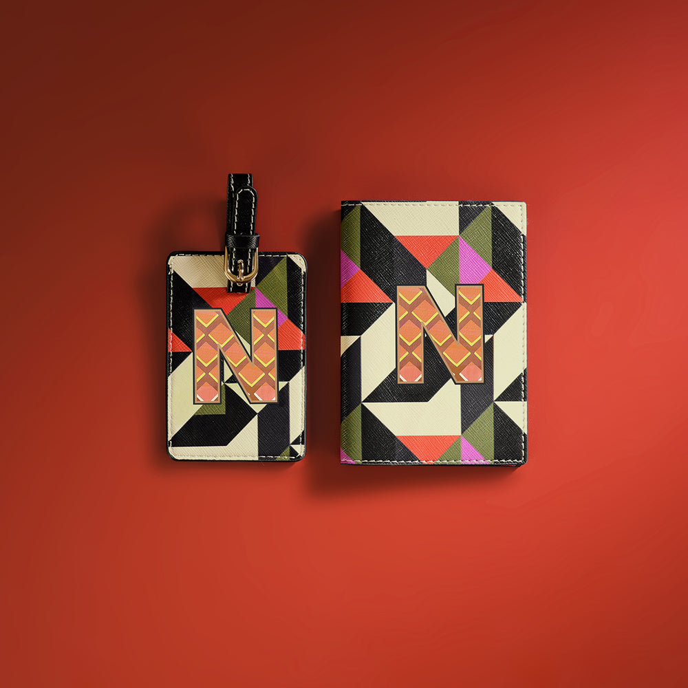 Set of 2 Orange & Pink N Passport Holder & Luggage Tag