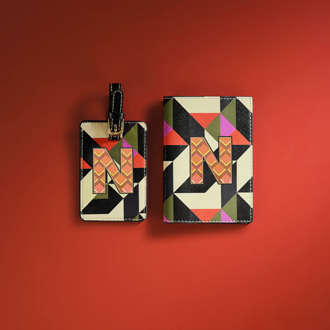 Set of 2 Orange & Pink N Passport Holder & Luggage Tag