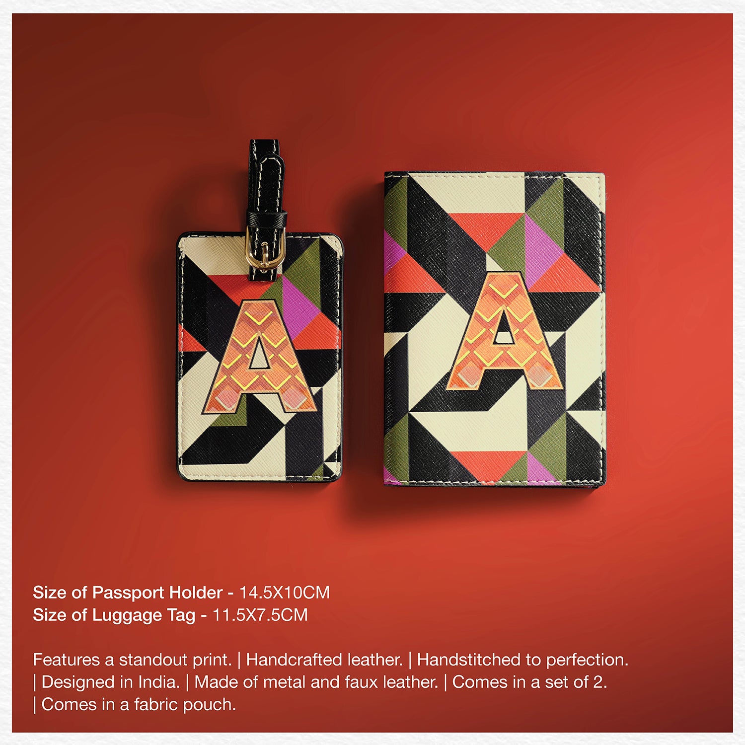 Shop Set of 2 Orange & Pink N Passport Holder & Luggage Tag - at