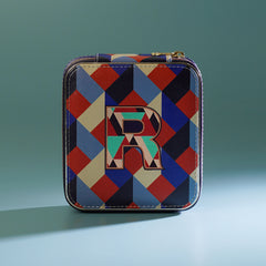 Blue & Peach R Faux Leather Jewellery Box