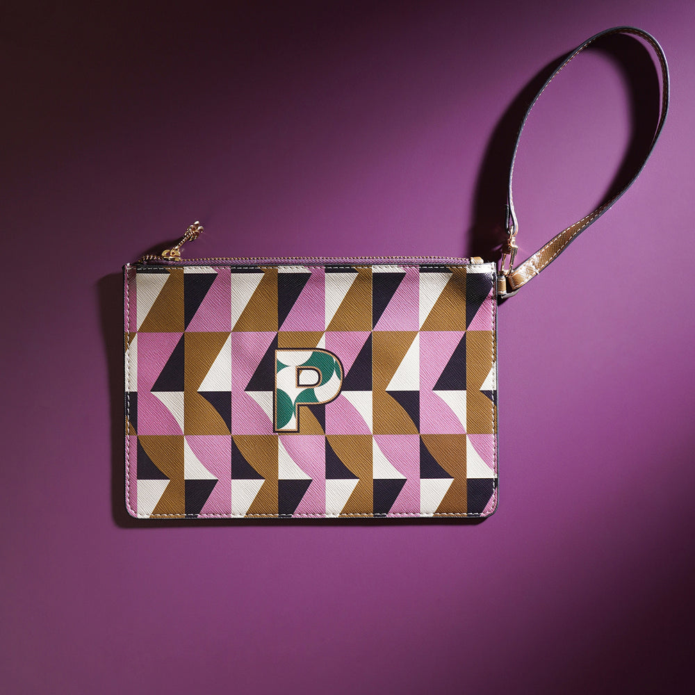 Pink & Green P Flat Travel Pouch