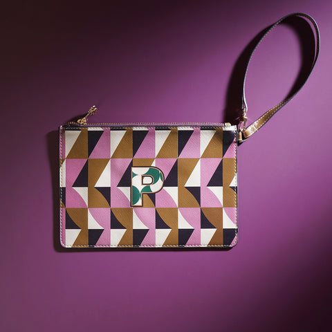 Pink & Green P Flat Travel Pouch