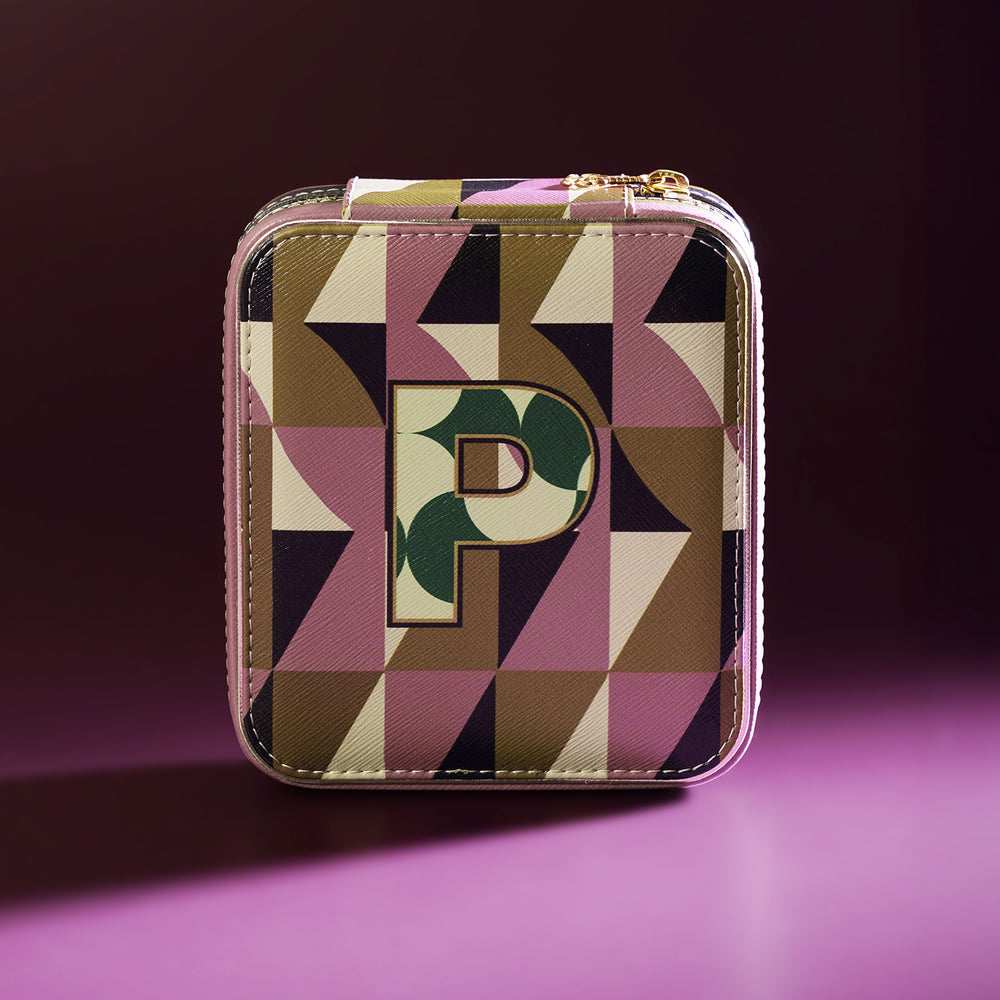 Pink & Green P Faux Leather Jewellery Box