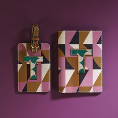 Set of 2 Pink & Green T Passport Holder & Luggage Tag