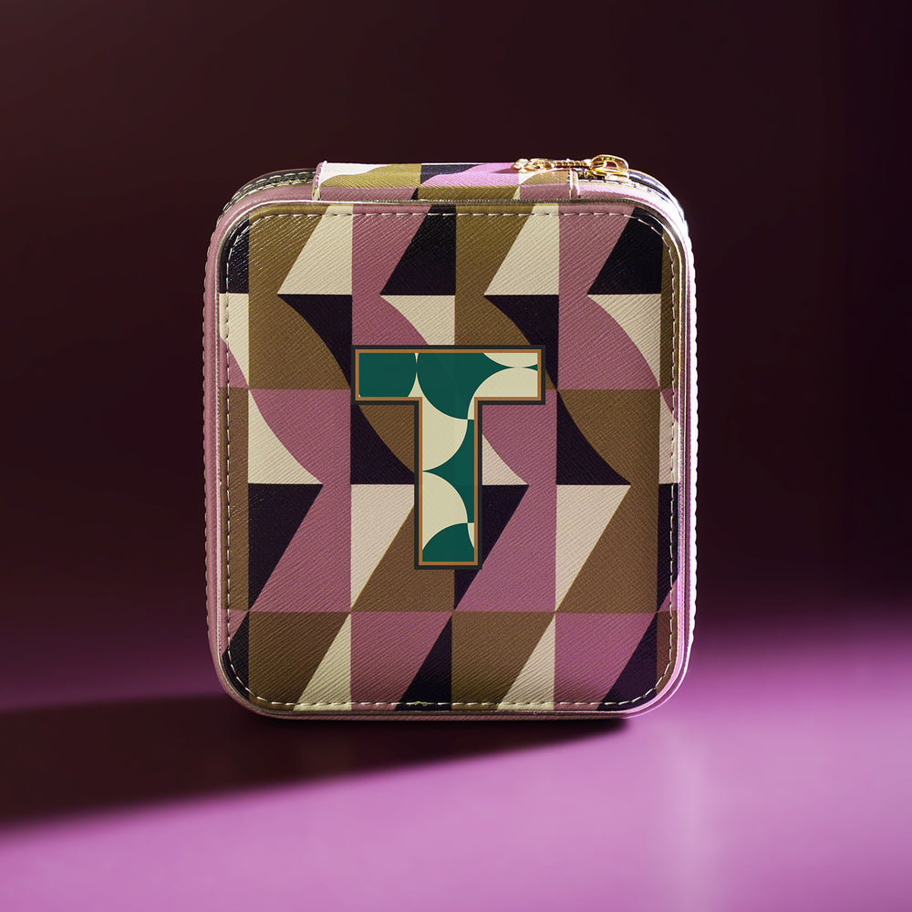 Pink & Green T Faux Leather Jewellery Box
