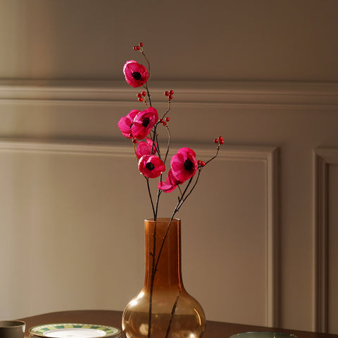 Burgundy Poppy Berry Artificial Flower Stem - Single