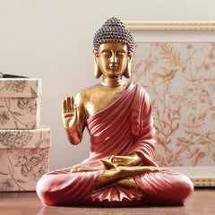 Dark Red Antique Gold Polyresin Sitting Buddha - Large