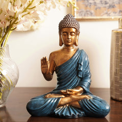 Dark Blue Antique Gold Polyresin Sitting Buddha - Large