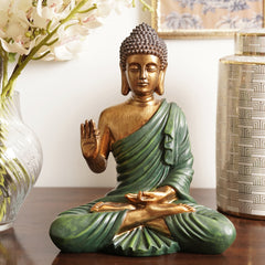 Dark Green Antique Gold Polyresin Sitting Buddha - Large