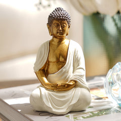 Ivory Antique Gold Polyresin Sitting Buddha - Small