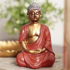 Dark Red Antique Gold Polyresin Sitting Buddha - Small