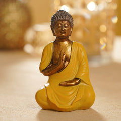 Yellow Antique Gold Polyresin Sitting Buddha - Small
