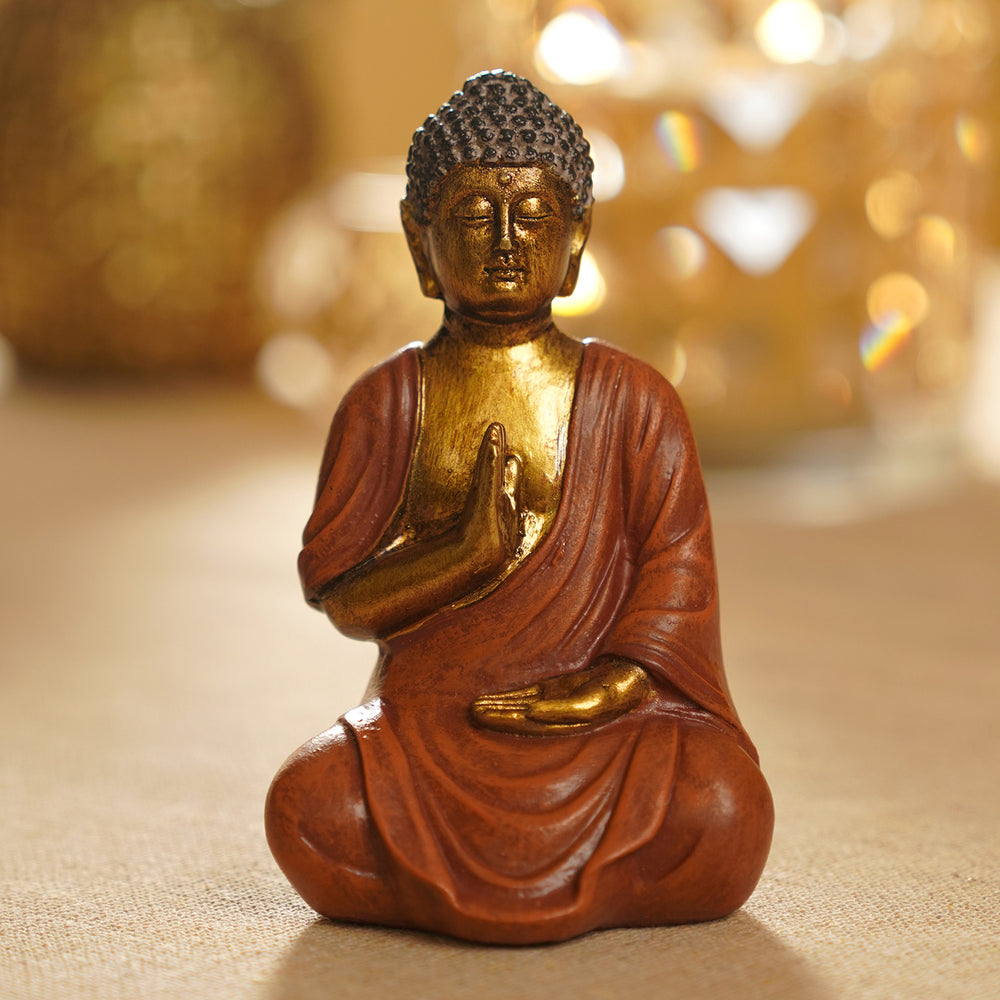 Orange Antique Gold Polyresin Sitting Buddha - Small