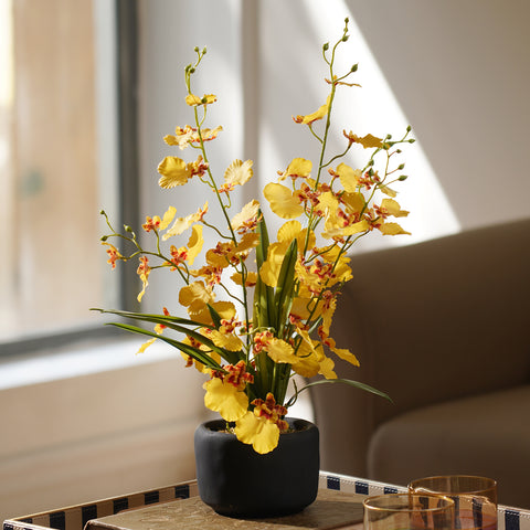 Orange Artificial Orchid in Cement Pot