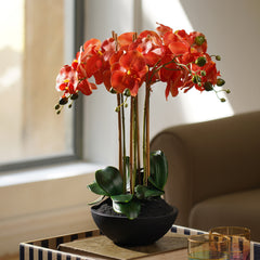 Orange Artificial Orchid Flower in Pot
