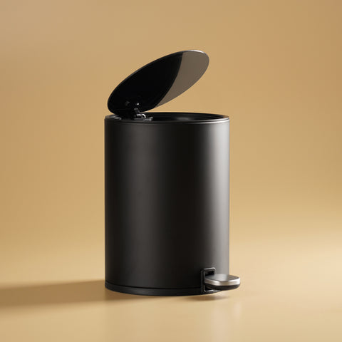 Black Steel Round Pedal Waste Bin with Lid